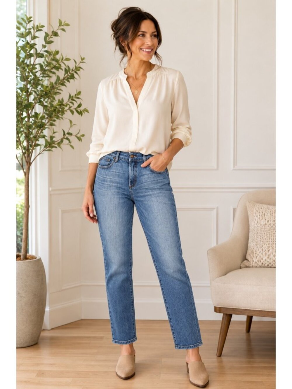 Eileen Fisher Relaxed Fit Denim Jeans Womens 12 Blue